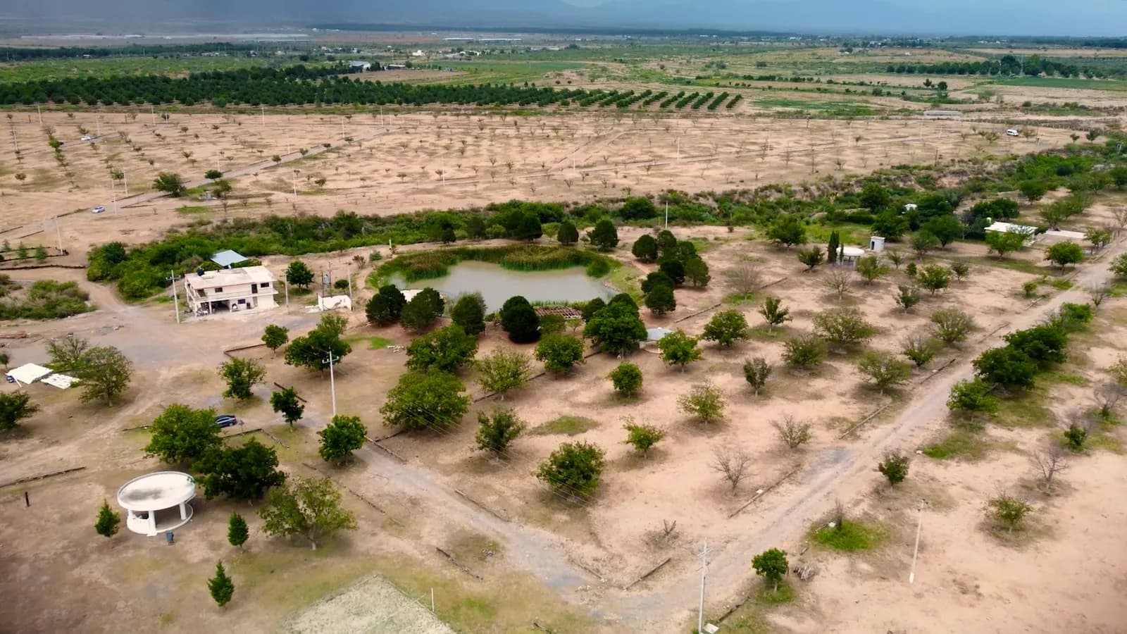 Vista aérea del fraccionamiento campestre Cerro Llano y su arbolado